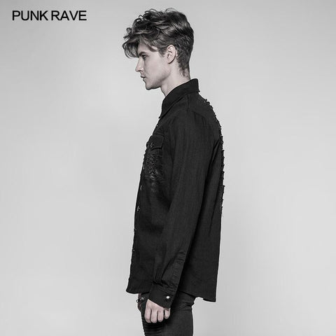 Paladin Gothic Bloody Keel Denim Personality Shirt With Scratched Double Pockets