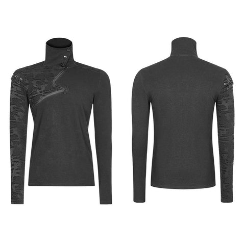 Decadent Punk S-shaped Zipper Knitting T-shirt Personality Mosaic High Collar Sweater