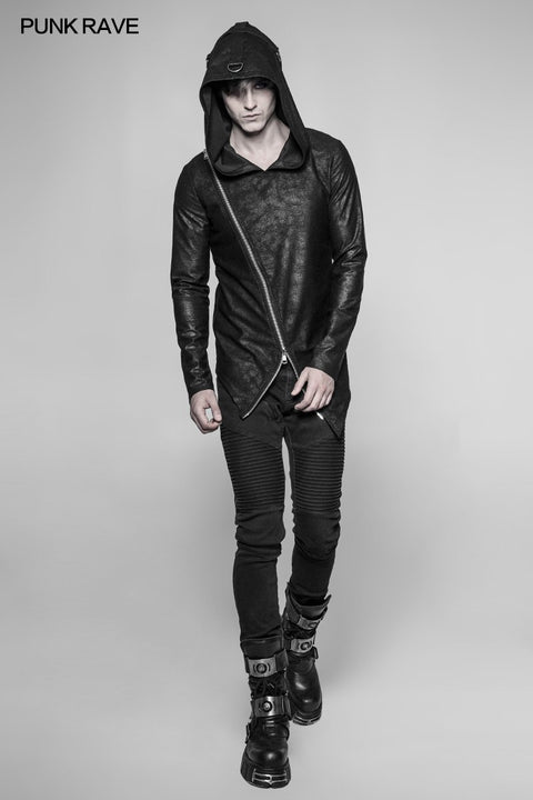 Men's Dark Punk Personality Pullover Hoodie Beveled Zipper Hooded Knitting Sweater