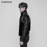 Royal Cavalry Force Punk Vest Velvet Leather Stand Collar Waistcoat For Men