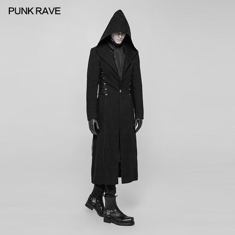 Gothic Dark Side Wear Rope Woolen Hooded Coat Long Jacket