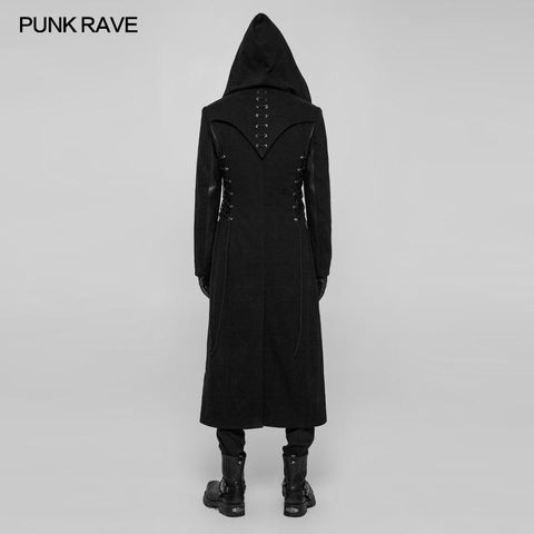 Gothic Dark Side Wear Rope Woolen Hooded Coat Long Jacket