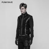 Men's Rough Leather Splicing Stand Collar Punk Vest