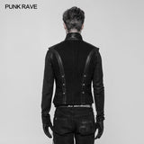 Men's Rough Leather Splicing Stand Collar Punk Vest