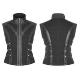 Men's Rough Leather Splicing Stand Collar Punk Vest