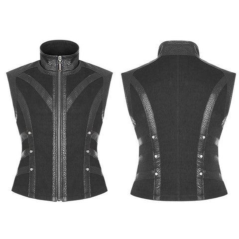 Men's Rough Leather Splicing Stand Collar Punk Vest
