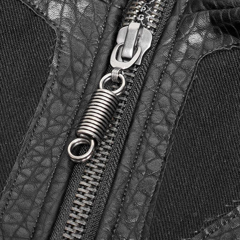 Men's Rough Leather Splicing Stand Collar Punk Vest