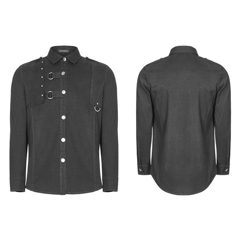 Men's Punk Pure Cotton Personality Shirt With Mosaic Rivet Decoration