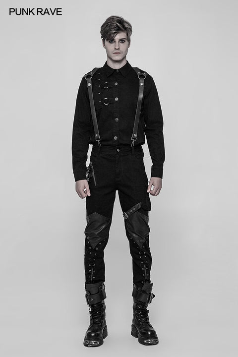 Men's Punk Pure Cotton Personality Shirt With Mosaic Rivet Decoration