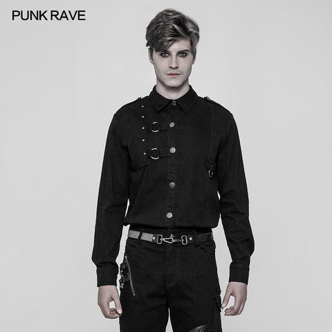 Men's Punk Pure Cotton Personality Shirt With Mosaic Rivet Decoration