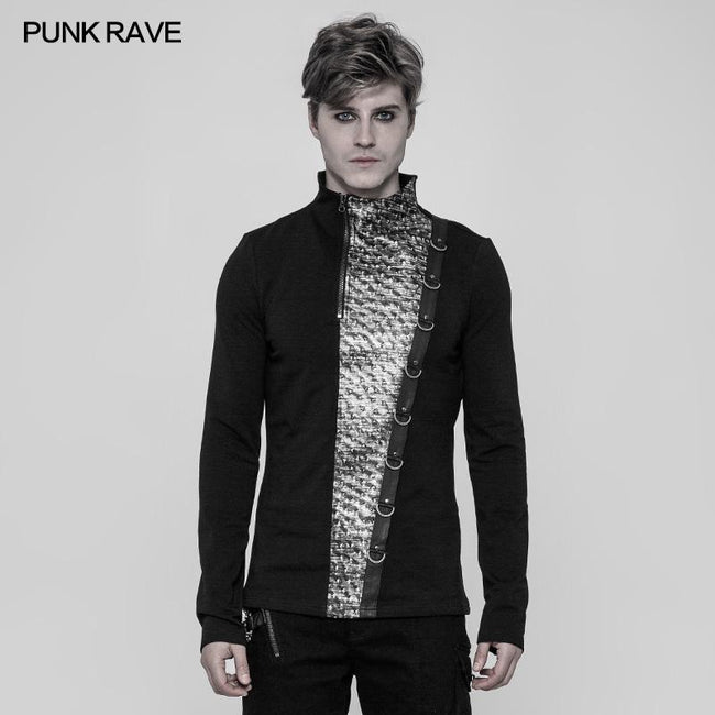 Steampunk Metal Rivet Embossing Knitting T-shirt For Men