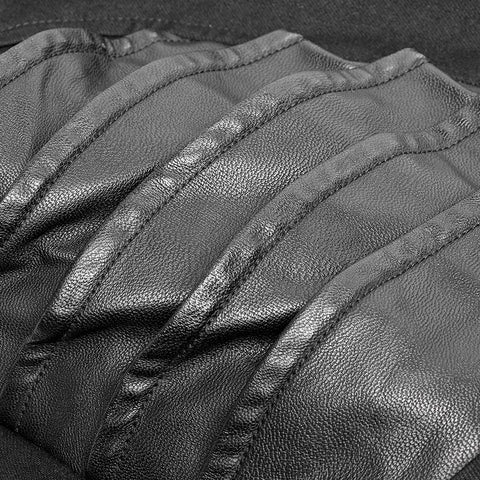 Men's Dark Punk Twill Denim Pants Leather Knee Armor Styling Trousers