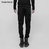 Men's Double Pocket Heavy Metal Punk Pants Floral Woven Waist Head Trousers