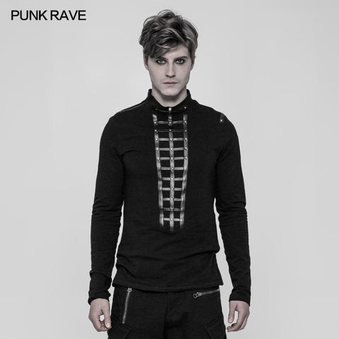 Men's Punk Front Pimp Rivets Slim Personality T-shirt
