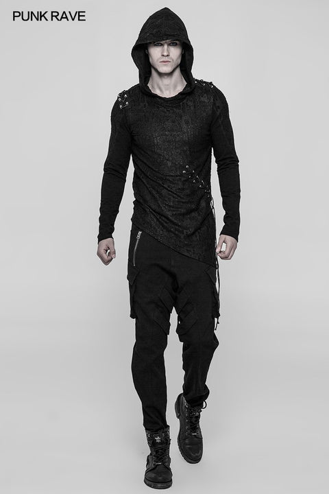 Diablo Assassin Punk Hooded T-shirt Asymmetric Personality Top For Men