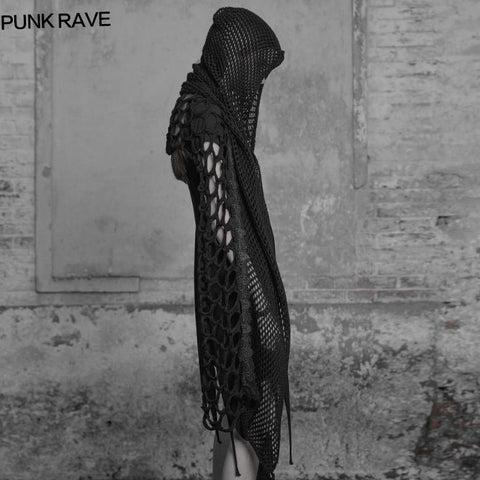 Dark Gothic Mesh Wool Knitting Hooded Scarf With Lace Decoration