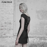 Women's Sexy V Collar Knitting Short Punk T-shirt Back Bandage Mesh Stitching Personality Top
