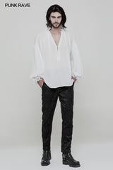 Men's Vintage Loose Soft Comfort Gothic Shirt With Large Neckline And Lace Cuff