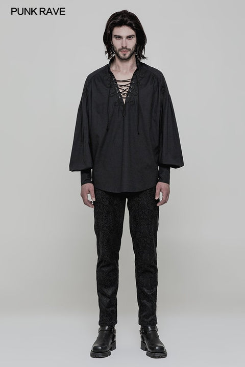 Men's Retro Gothic Long Sleeve Shirt With Disa Floret Collar Design