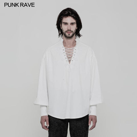 Men's Retro Gothic Long Sleeve Shirt With Disa Floret Collar Design