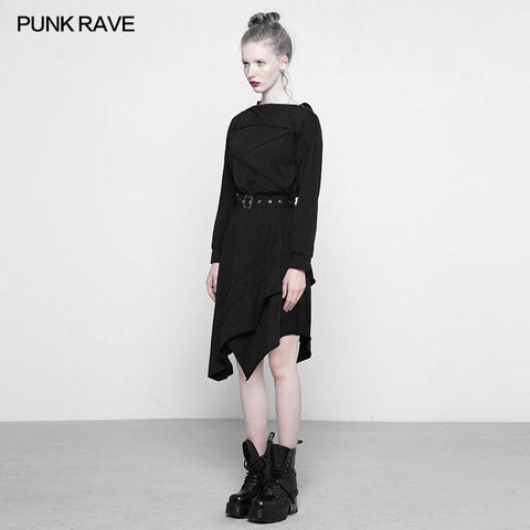 Personality Punk Asymmetric Layered Knit Dresses With Wizard Hat
