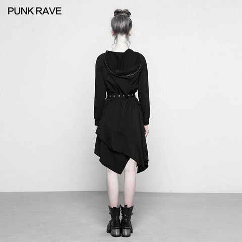Personality Punk Asymmetric Layered Knit Dresses With Wizard Hat