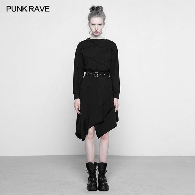 Personality Punk Asymmetric Layered Knit Dresses With Wizard Hat
