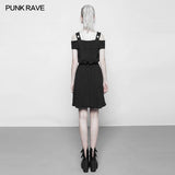 Punk Chiffon Shirt-style Suspender Dress With Corns Strap Design