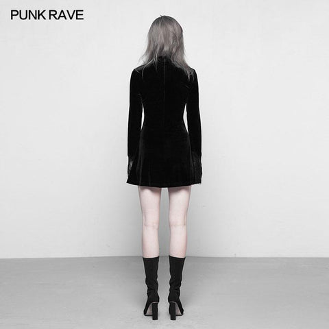 Dark Lace Stitching Feminine Velvet Gothic Dress