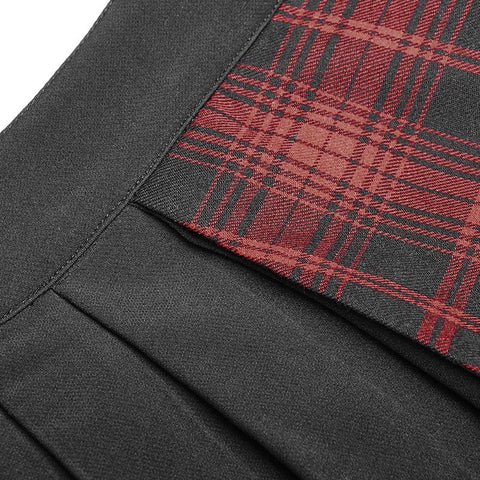 Punk Asymmetrical Black-Red Plaid Pleated Short Skirt For Women