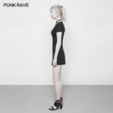 Women Minimalist Black Slim-Fitting Punk Dress With Love Pendant Zippers