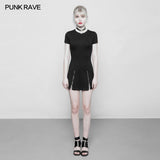 Women Minimalist Black Slim-Fitting Punk Dress With Love Pendant Zippers