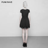 Women's Hollow Out Lace Stitching V-collar Gothic Dress