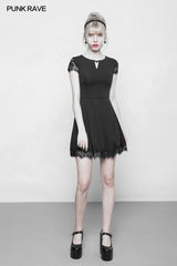 Women's Hollow Out Lace Stitching V-collar Gothic Dress