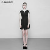 Women's Hollow Out Lace Stitching V-collar Gothic Dress