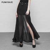 Punk High Waist Chiffon Translucent Long Split Skirt