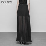 Punk High Waist Chiffon Translucent Long Split Skirt