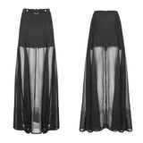 Punk High Waist Chiffon Translucent Long Split Skirt