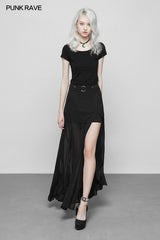 Punk High Waist Chiffon Translucent Long Split Skirt