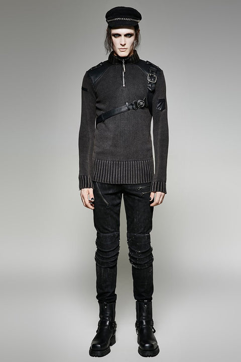 Steampunk Smoked Grey Punk Sweaters With A Belt