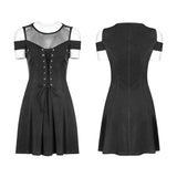 Women's Knitted Front Tie Rope Design Mesh Stitching Strapless Dress