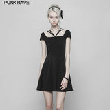 Vintage Sexy Back Lace Stitching Deep V Shape Black Strap Dress