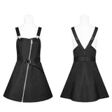 Personality Punk Metal A Pendulum Denim Dress With Adjustable Shoulder Straps