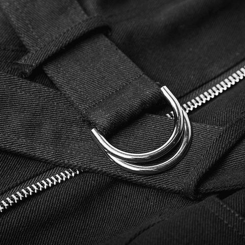 Personality Punk Metal A Pendulum Denim Dress With Adjustable Shoulder Straps