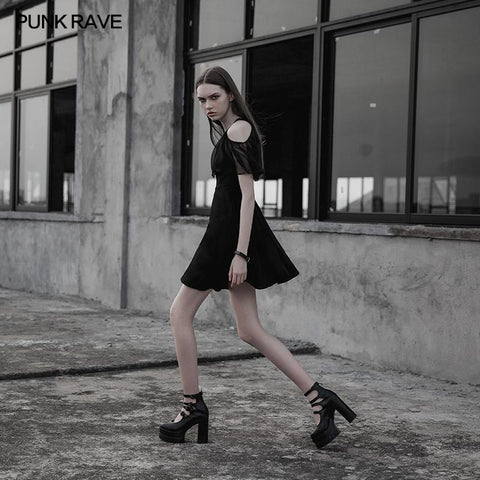 Gothic Elegant Black Chiffon Silk Dress For Women