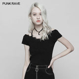 Punk Lace V-collar Back Cross Strap Knitted Sweater T-shirt