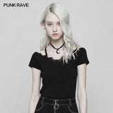 Punk Lace V-collar Back Cross Strap Knitted Sweater T-shirt