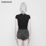 Women's Round Collar Punk Sweater Top With Personality Belt