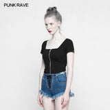 Personality Punk Top Square Collar Knit Cardigan T-shirt