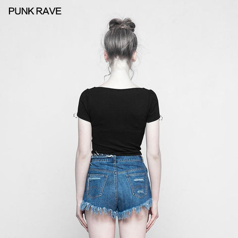 Personality Punk Top Square Collar Knit Cardigan T-shirt